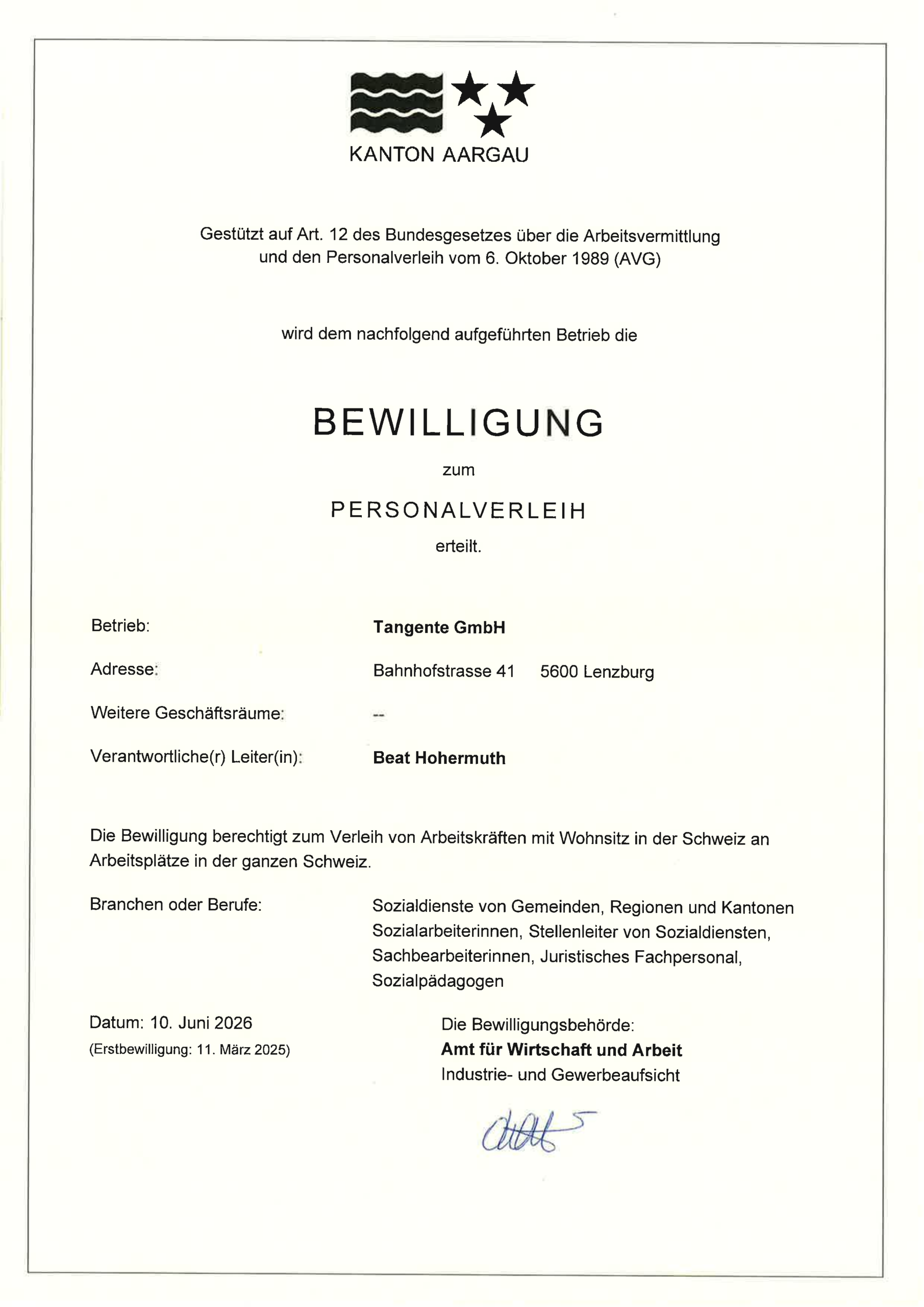 Bewilligung Personalverleih